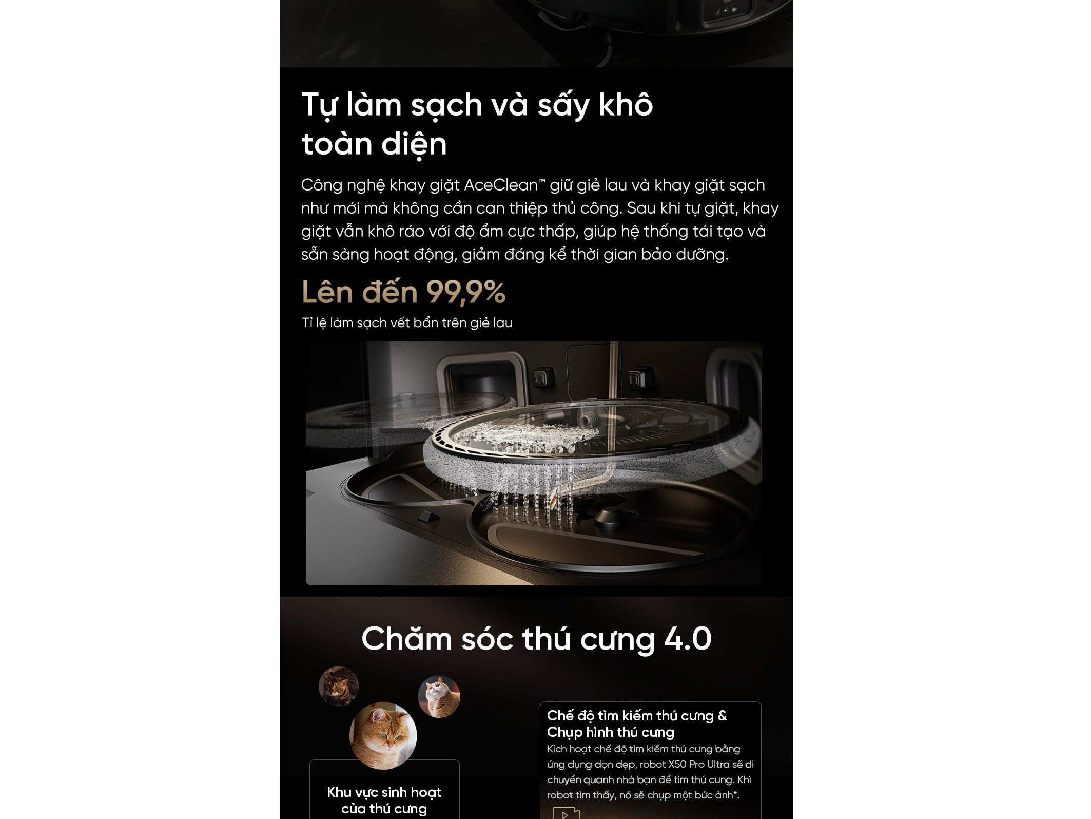 Robot hút bụi lau sàn có chế độ tìm kiếm thú cưng Robot hút bụi lau sàn