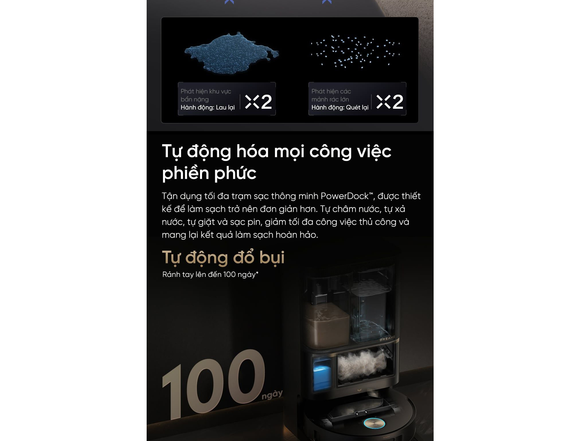 Robot hút bụi lau sàn Dreame tự động đổ bụi Robot hút bụi lau sàn Dreame