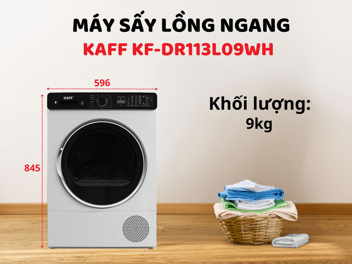 Khối lượng sấy 9kg – Phù hợp gia đình đông thành viên Máy sấy quần áo Kaff