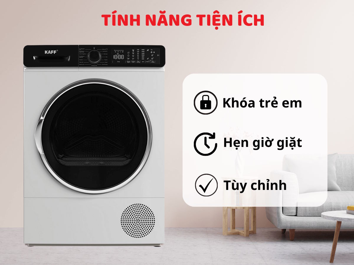 Nhiều tiện ích thông minh hỗ trợ người dùng Máy sấy quần áo Kaff