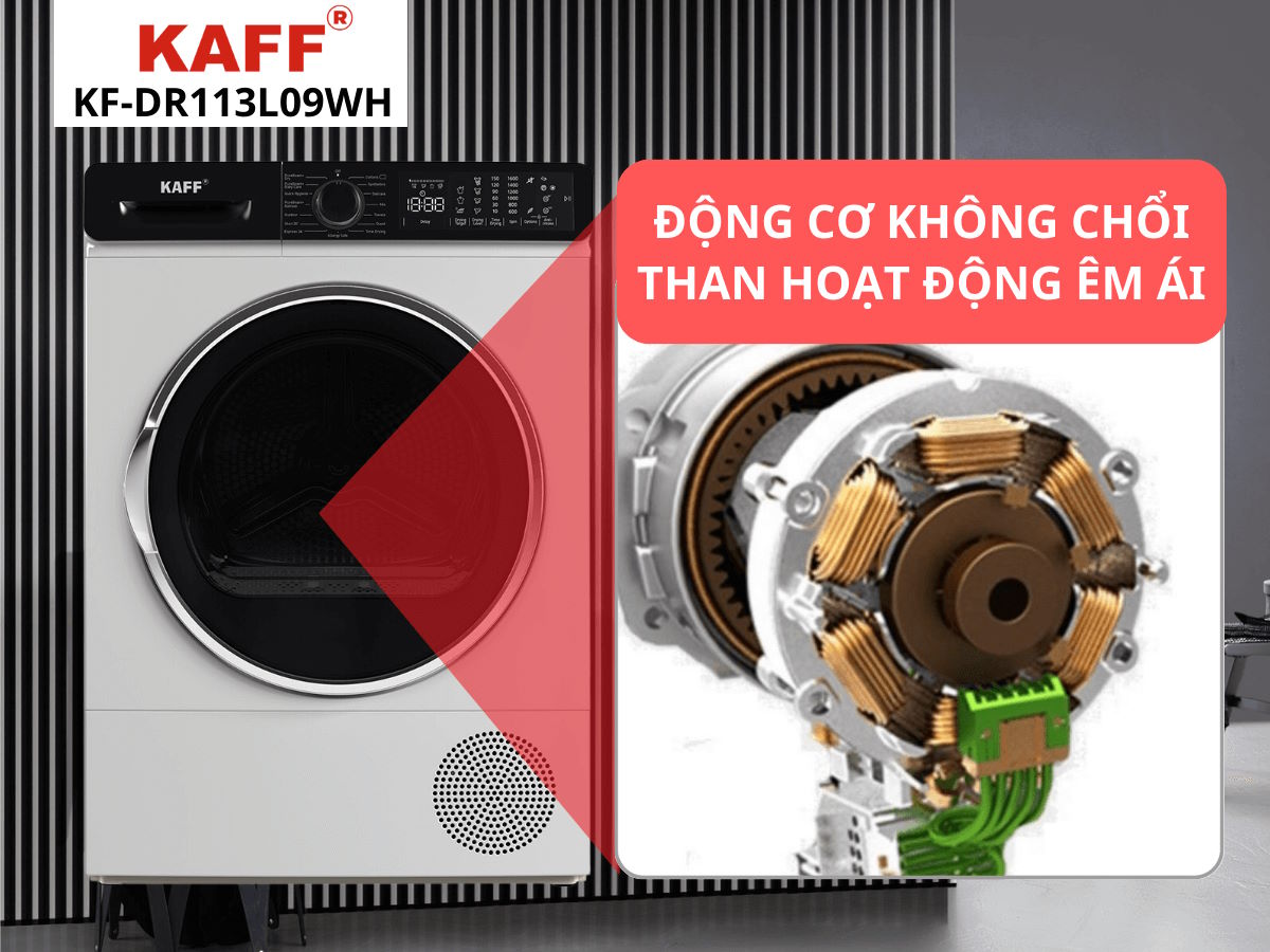 Động cơ EcoSilence Drive – Vận hành êm ái, siêu bền Máy sấy Kaff
