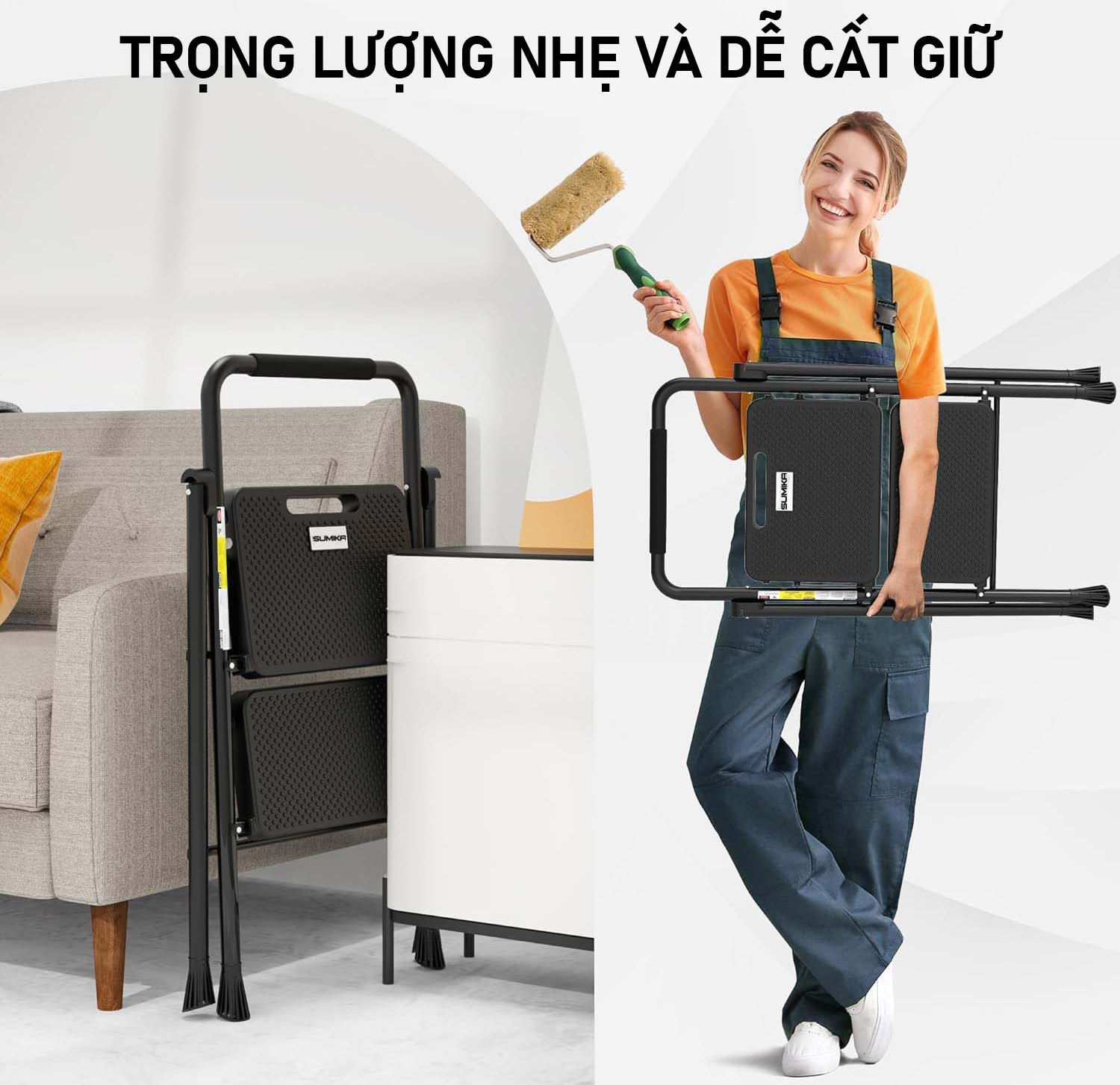 Thiết kế 2 bậc tiện lợi, chiều cao phù hợp Thang ghế gia đình 2 bậc Sumika A202
