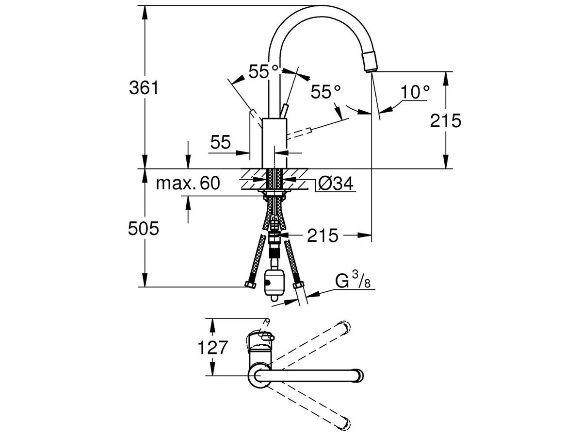 Vòi bếp Grohe Concetto 32663001 dây rút Vòi bếp Grohe Concetto 32663001 dây rút