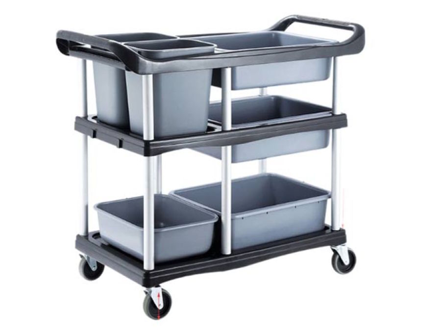 Xe đẩy dọn bàn nhựa khung nhôm có khay HT08174