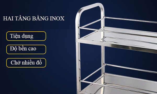 Thiết kế 2 tầng rộng rãi, chắc chắn Xe đẩy inox 2 tầng D95 XDI95-2
