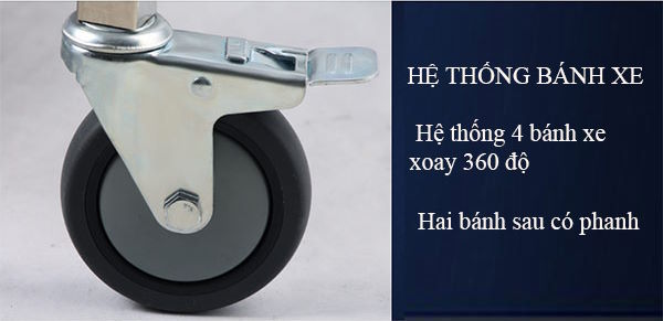 Khung và bánh xe bền bỉ, di chuyển êm ái Xe đẩy inox D95 XDI95-2