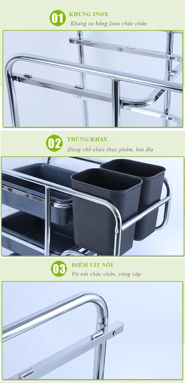 Xe dọn bàn dùng khung inox Xe dọn bàn