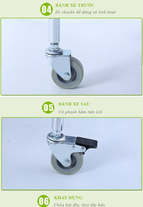 Xe dọn bàn có bánh xe di chuyển Xe dọn bàn 3 tầng