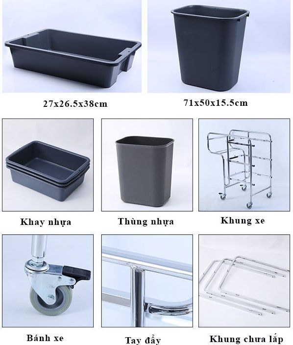 Kích thước phụ kiện của xe dọn bàn HT08168 Xe dọn bàn HT08168