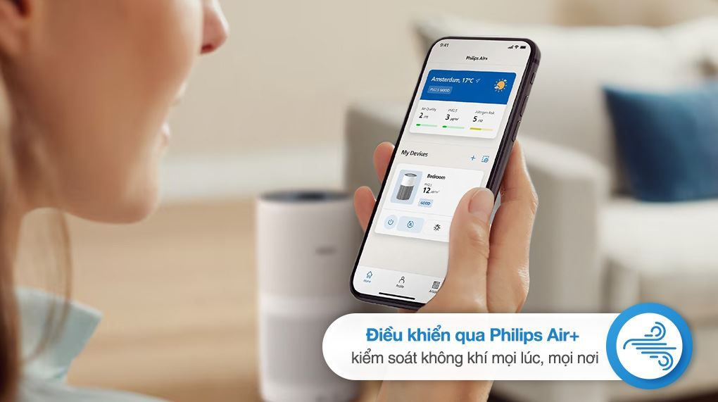 Kết nối thông minh với ứng dụng Philips Air+ Máy lọc không khí gia đình Philips