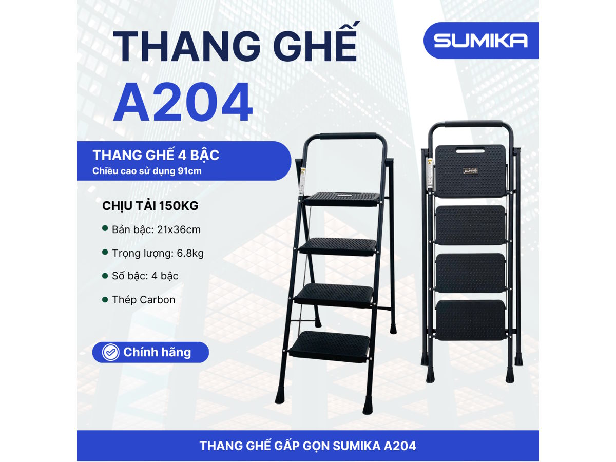 Thang ghế có chiều cao tới mặt bậc trên cùng là 91cm Thang ghế
