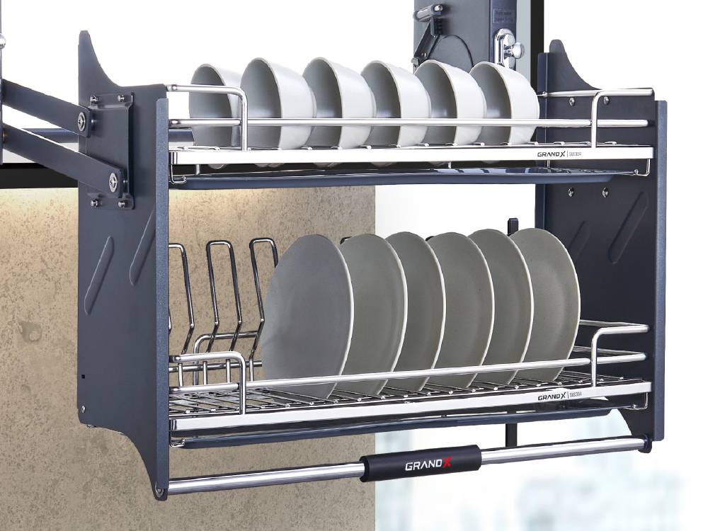 Giá bát đĩa nâng hạ GrandX có khay đựng nước Giá bát đĩa nâng hạ GrandX