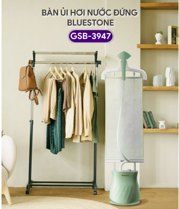 Bàn ủi hơi nước đứng có màu trắng xanh Bàn ủi hơi nước đứng