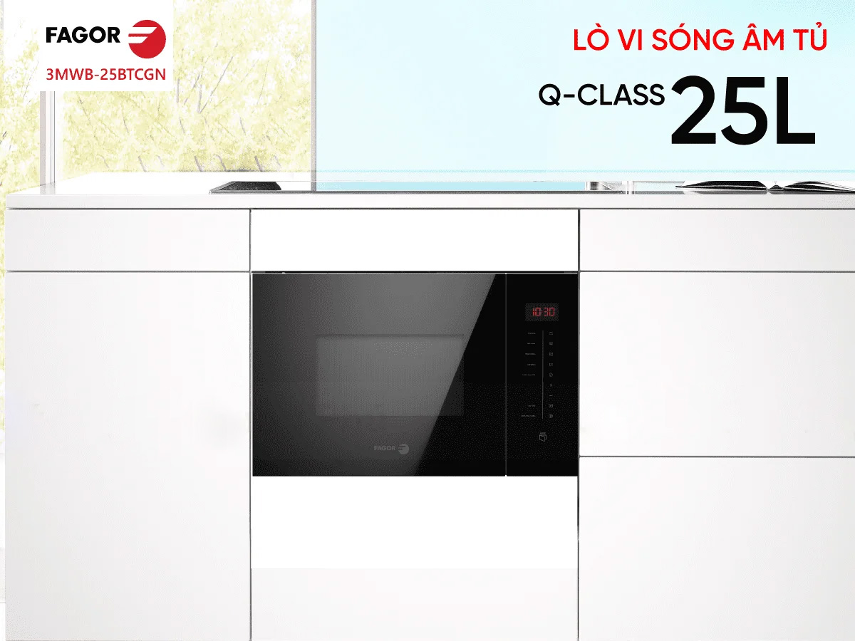 Dung tích 25 lít – Thiết kế kính đen sang trọng, dễ phối bếp Lò vi sóng Fagor X-class 3MWB-25BTCGN