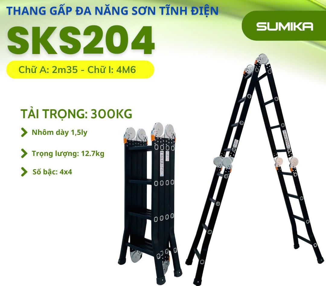 Thiết kế đa năng – Linh hoạt trong mọi tình huống sử dụng Thang nhôm gấp 4 đoạn Sumika SKS204