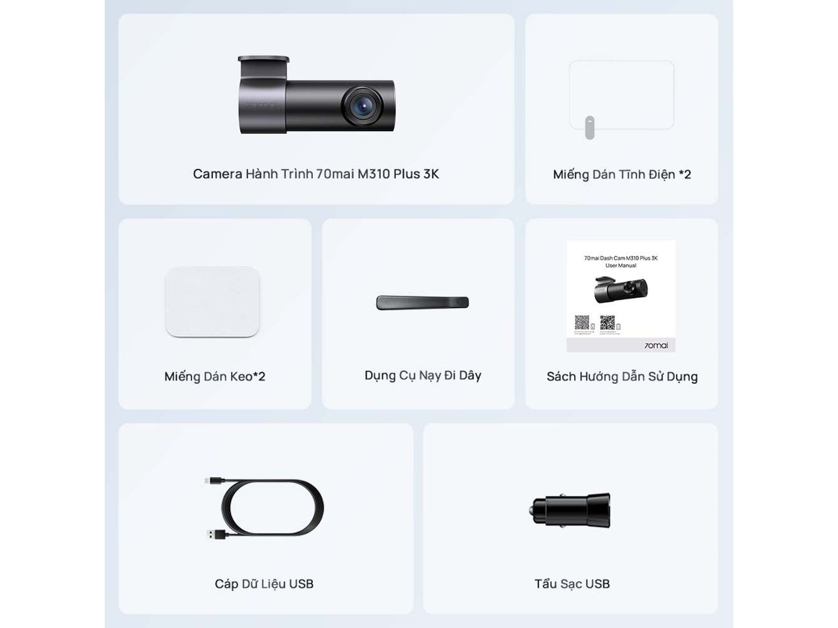 Phụ kiện của camera hành trình M310 Plus 3K Phụ kiện của Camera hành trình M310 Plus 3K