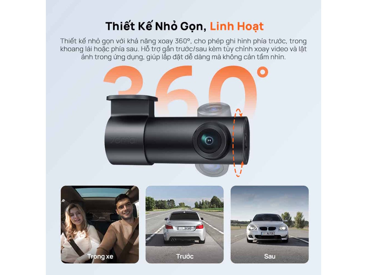 Camera hành trình xe hơi thiết kế xoay 360 độ Camera hành trình xe hơi