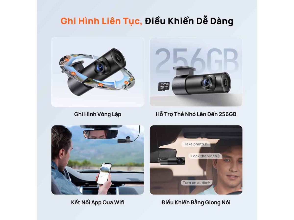 Camera hành trình ô tô hỗ trợ thẻ nhớ tới 256GB Camera hành trình ô tô