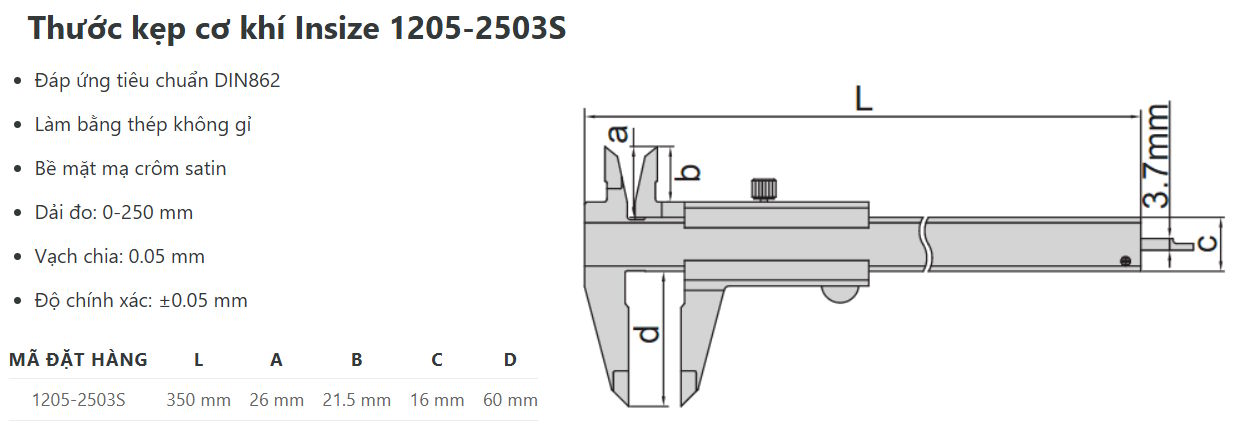 Kích thước của Insize 1205-2503S Insize 1205-2503S