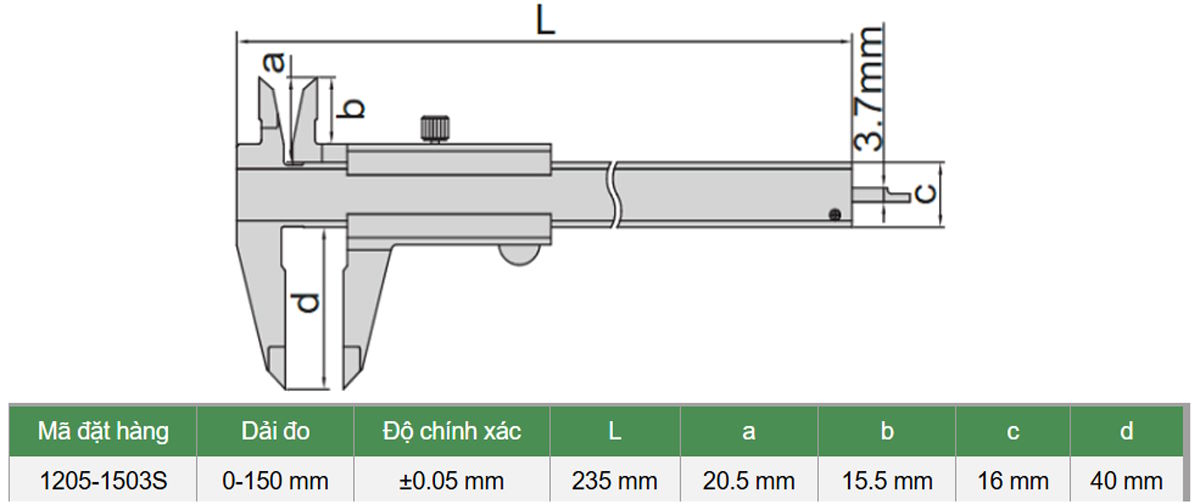 Thước cặp cơ khí Insize 1205-1503S