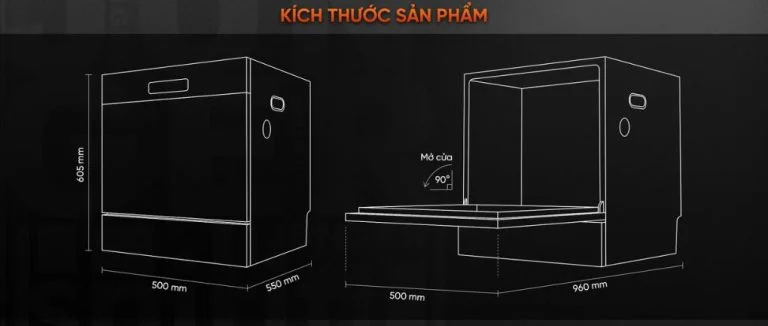 Kích thước máy rửa bát Junger Leopard DWJ-136-VG