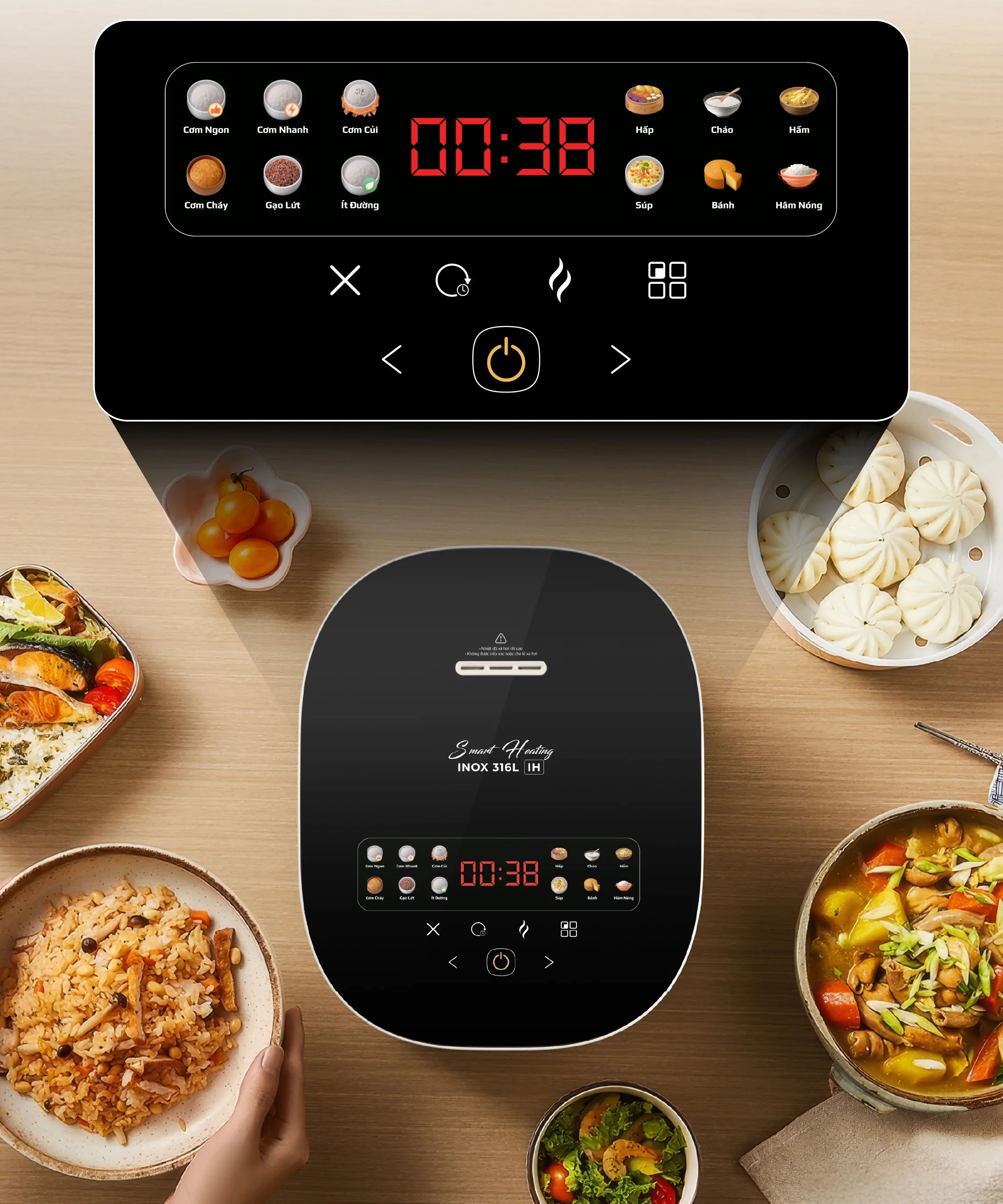 Bảng điều khiển OLED cảm ứng – Hiện đại, trực quan Nồi cơm điện tử Olivo RC800IH