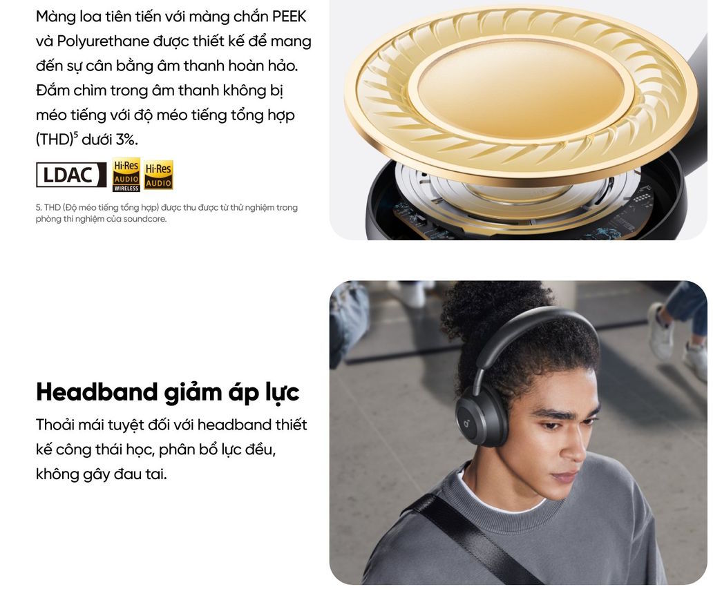 Anker Soundcore Space One Pro thiết kế công thái học đeo thoải mái Tai nghe không dây Anker