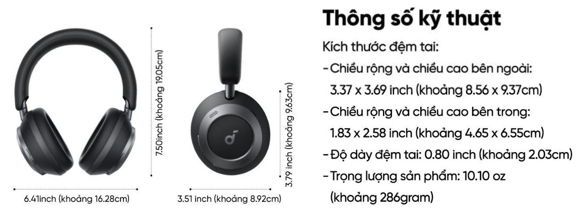 Kích thước của tai nghe Anker Tai nghe Anker
