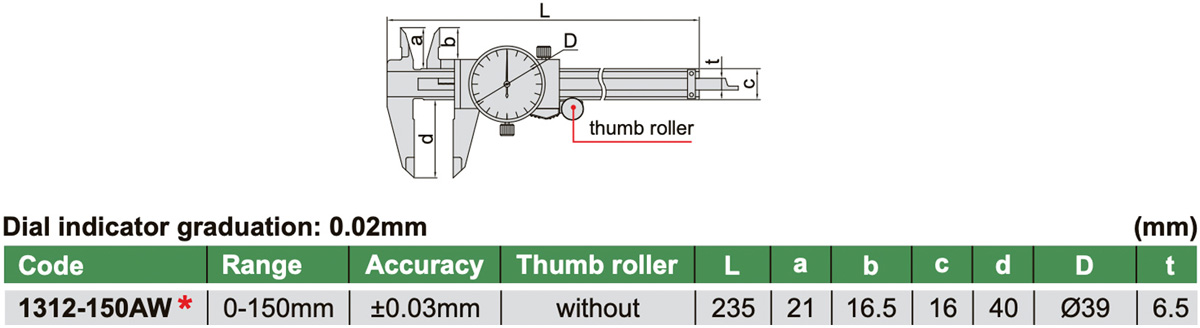 Thước cặp đồng hồ Insize 1312-150AW