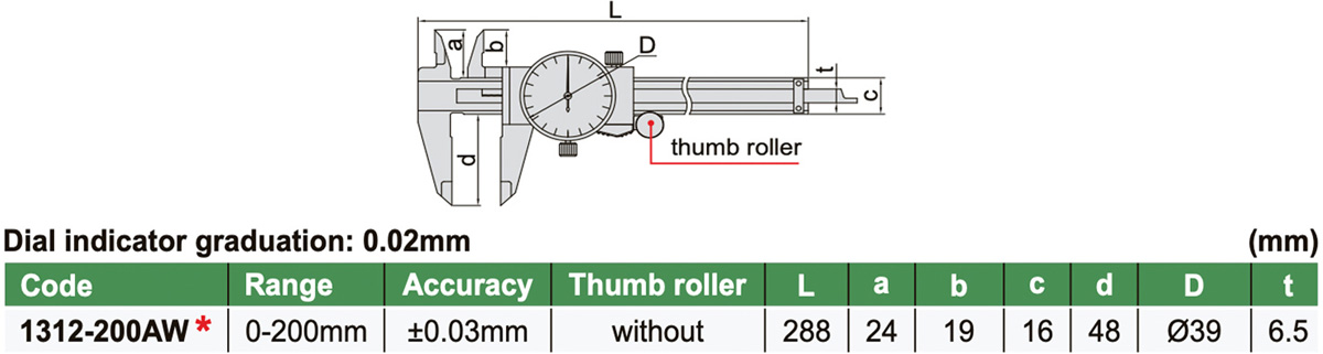 Thước cặp đồng hồ Insize 1312-200AW Thước cặp đồng hồ Insize 1312-200AW