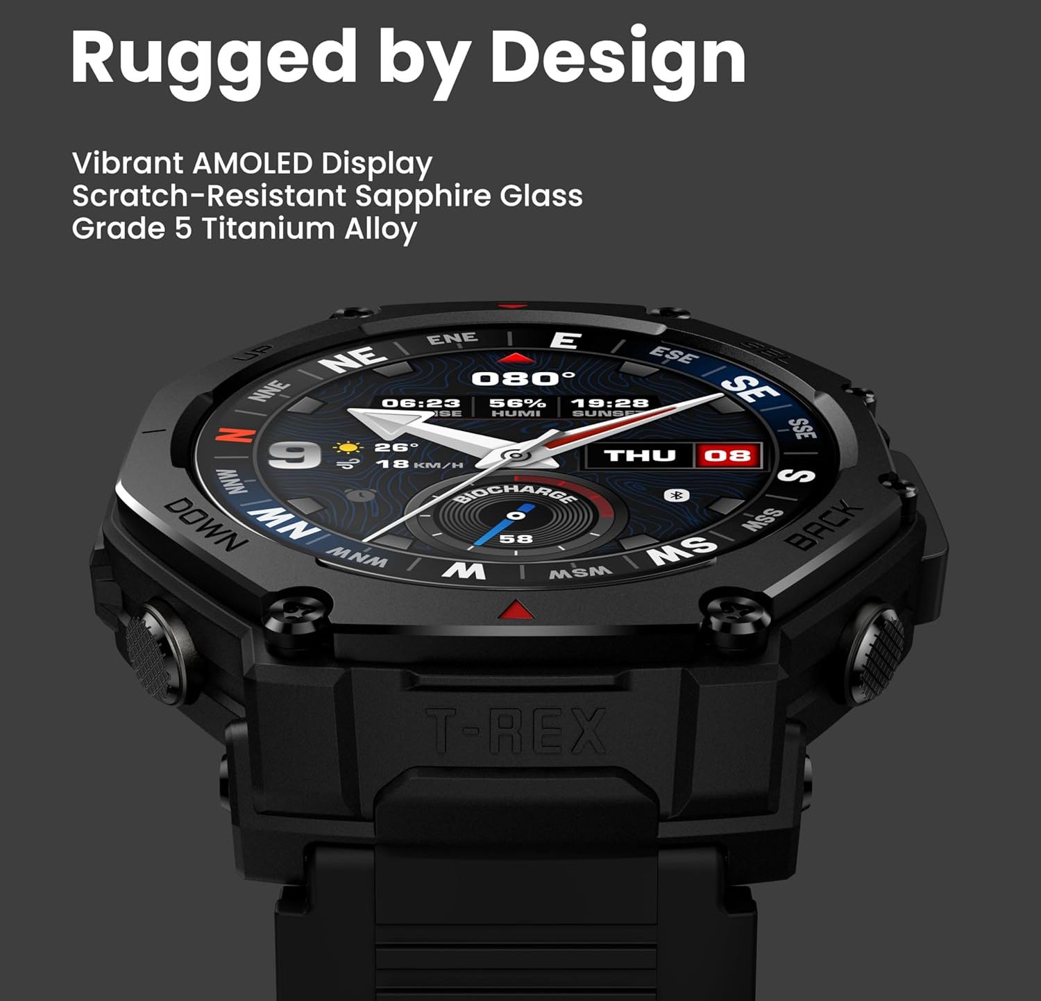 Màn hình AMOLED 1.5 inch siêu sáng, hiển thị sắc nét Đồng hồ Amazfit T-Rex 3 Pro