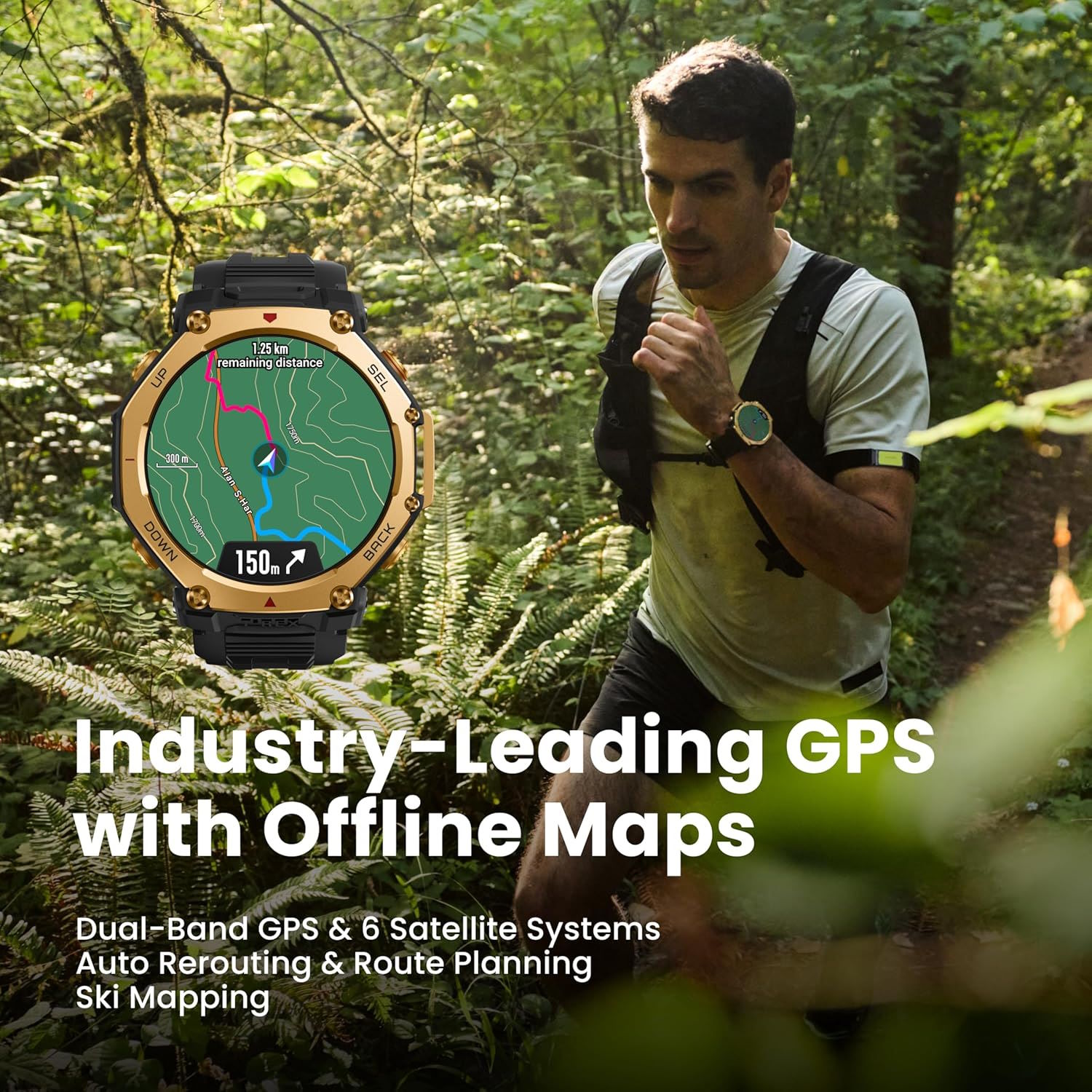 GPS băng tần kép & bản đồ ngoại tuyến – Định vị chính xác hàng đầu Amazfit T-Rex 3 Pro