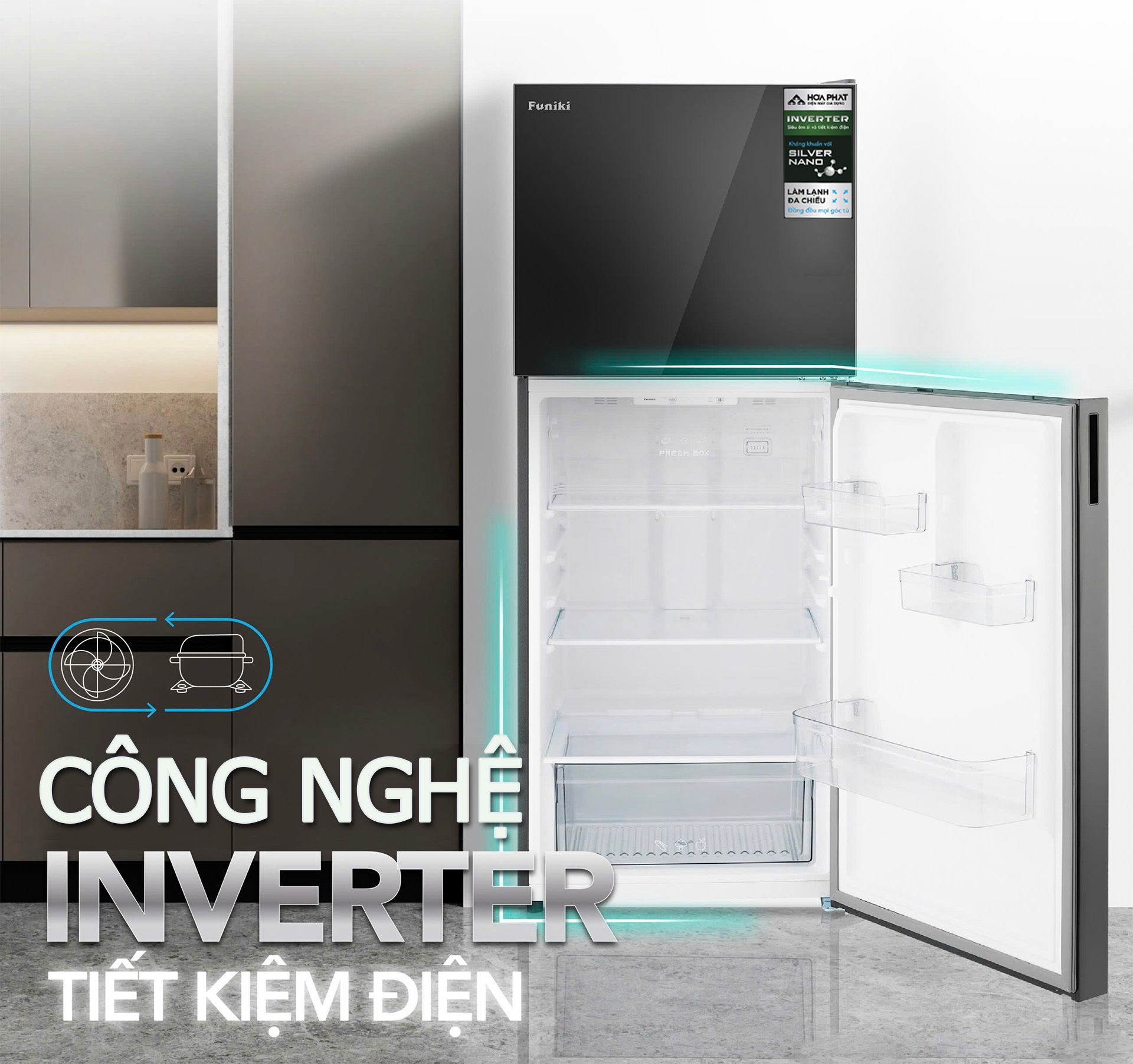 Tủ lạnh cánh kính Funiki HR T8185GB 185 lít