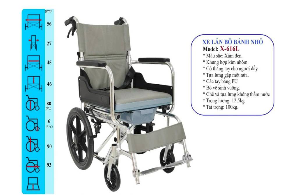 Xe lăn tay có bô vệ sinh Lucass X-616L