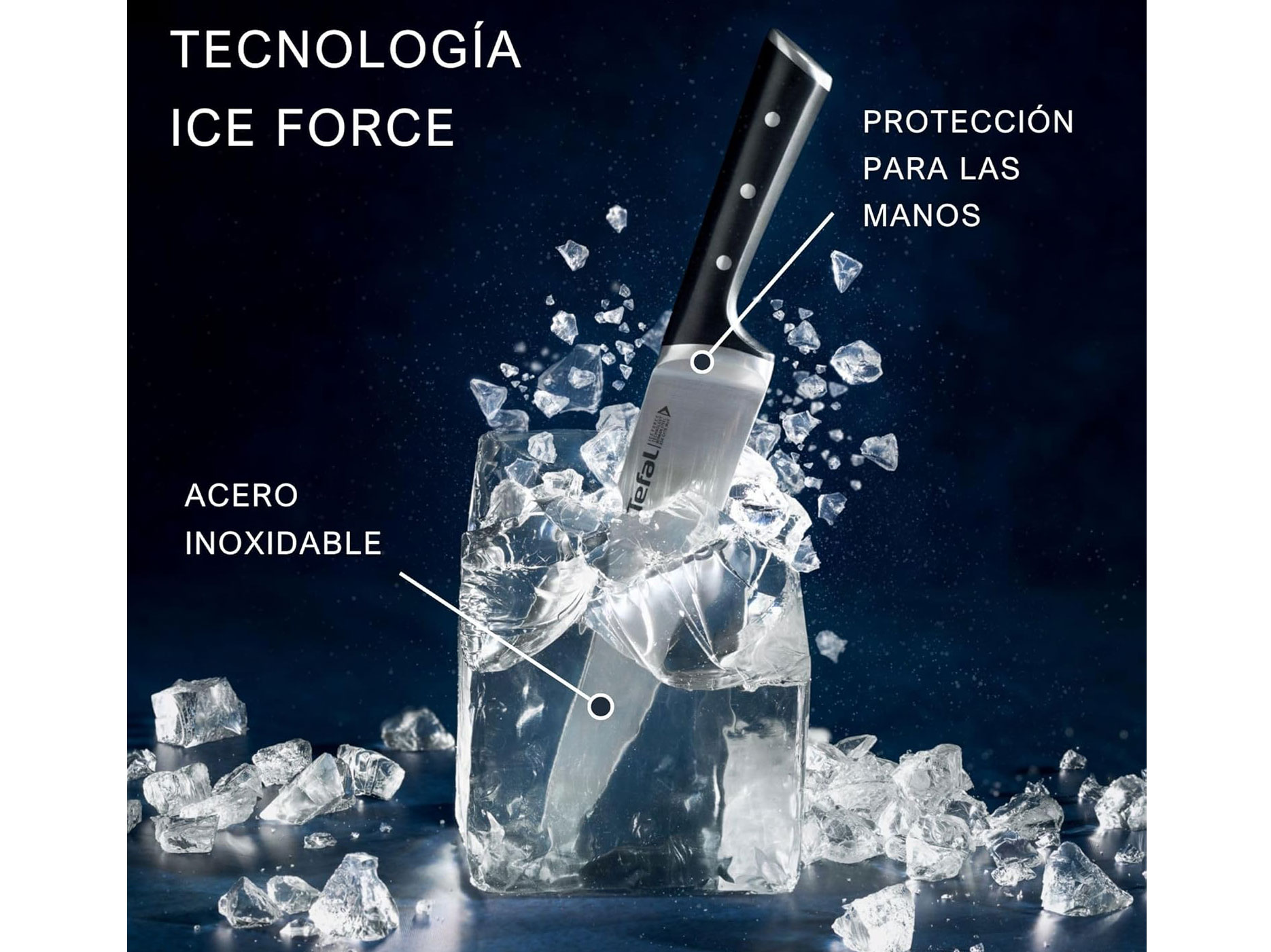 Bộ dao 5 món và kệ dao gỗ Tefal Ice Force K232S574