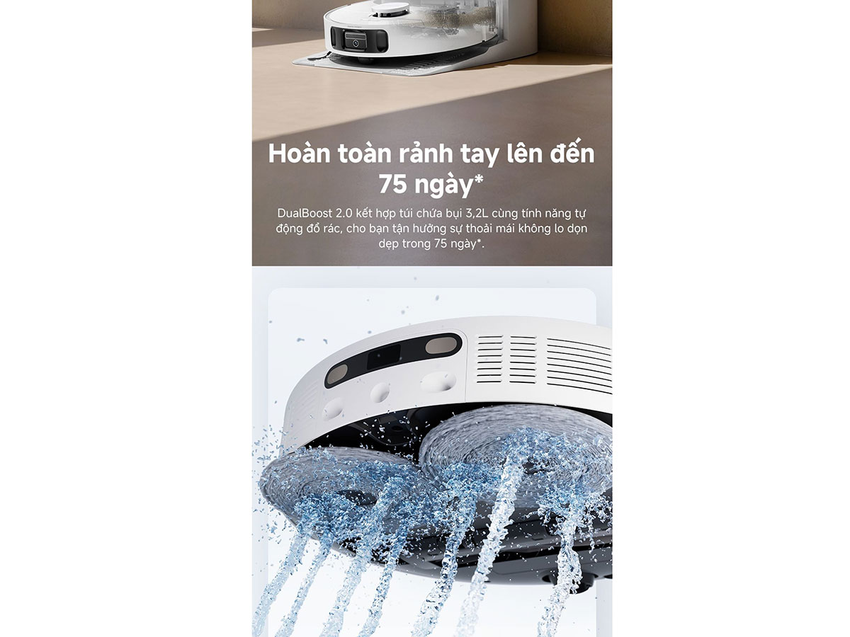 Robot hút bụi lau sàn có túi chứa bụi trạm sạc tới 3.2 lít Robot hút bụi lau sàn