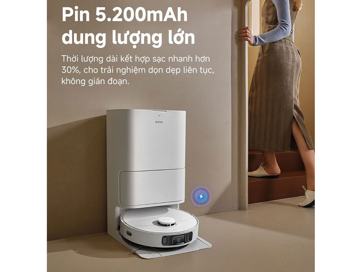 Robot hút bụi lau nhà Mova E40 Ultra có dung lượng lớn Robot hút bụi lau nhà Mova E40 Ultra