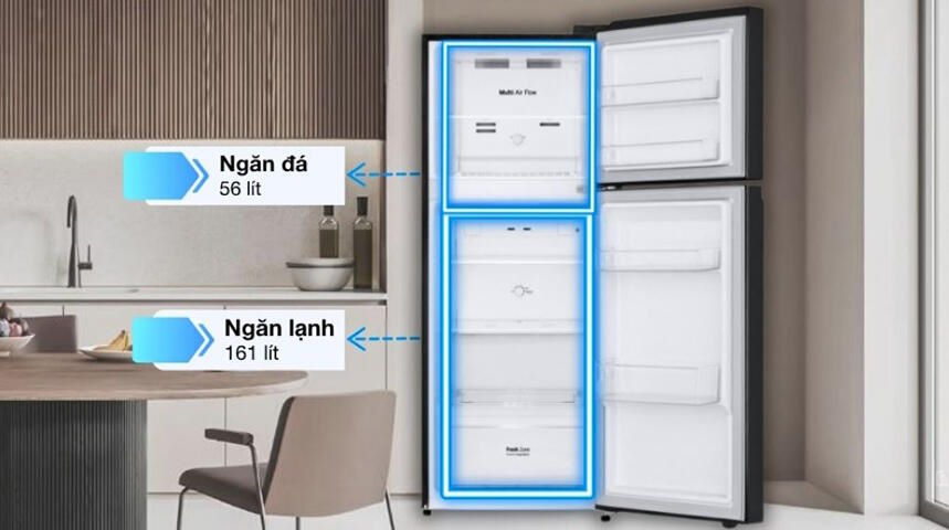 Dung tích 217 lít – Phù hợp gia đình 2–3 người Tủ lạnh LG 217 lít T21BG
