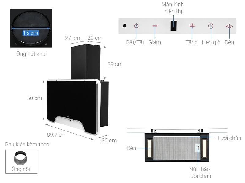 Hafele HH-WVGS90A (533.80.203) dùng bộ lọc nhôm Hafele HH-WVGS90A (533.80.203)