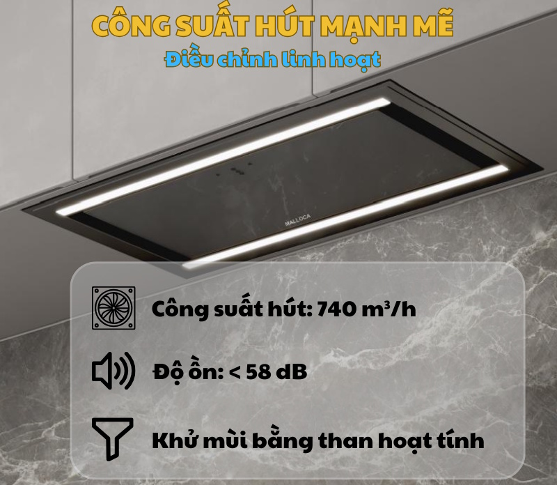 Máy hút mùi Malloca có công suất hút lớn Máy hút mùi Malloca