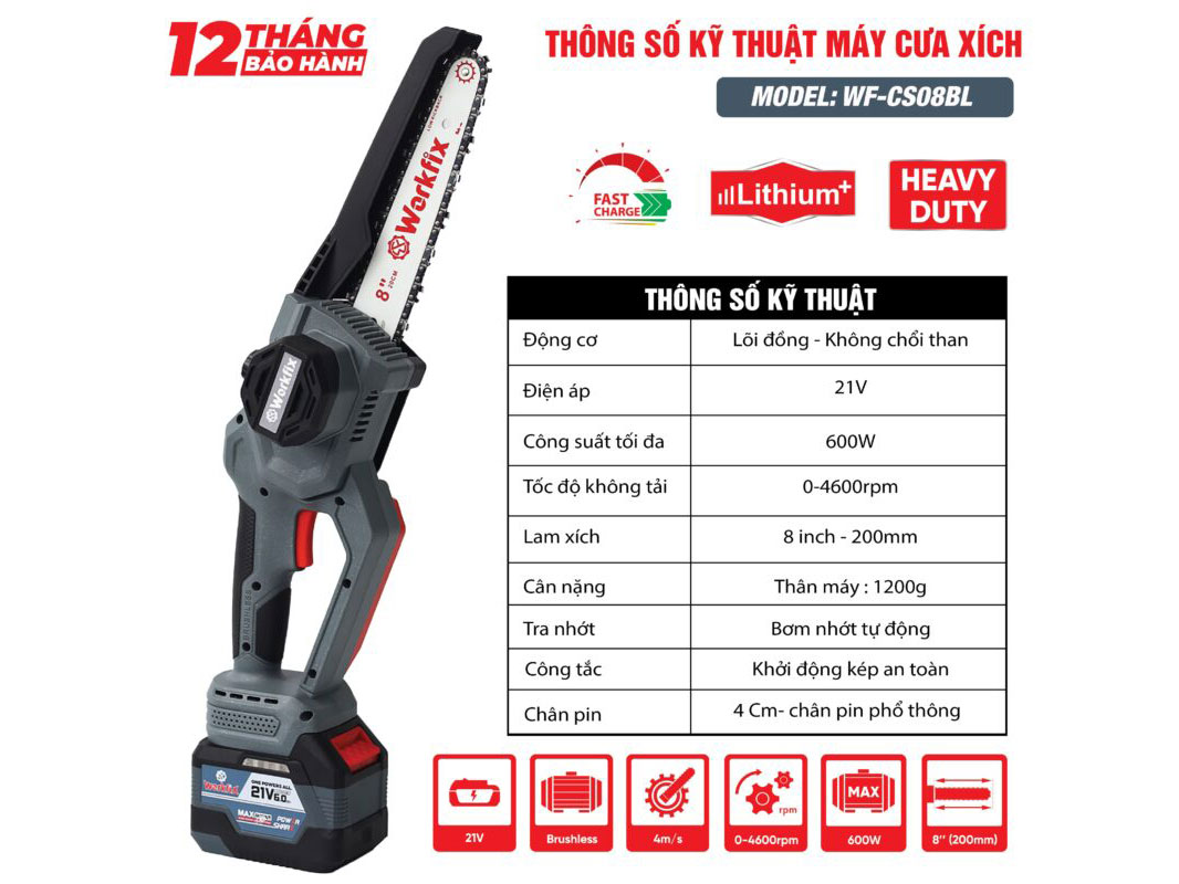 Máy cưa xích dùng pin Workfix 