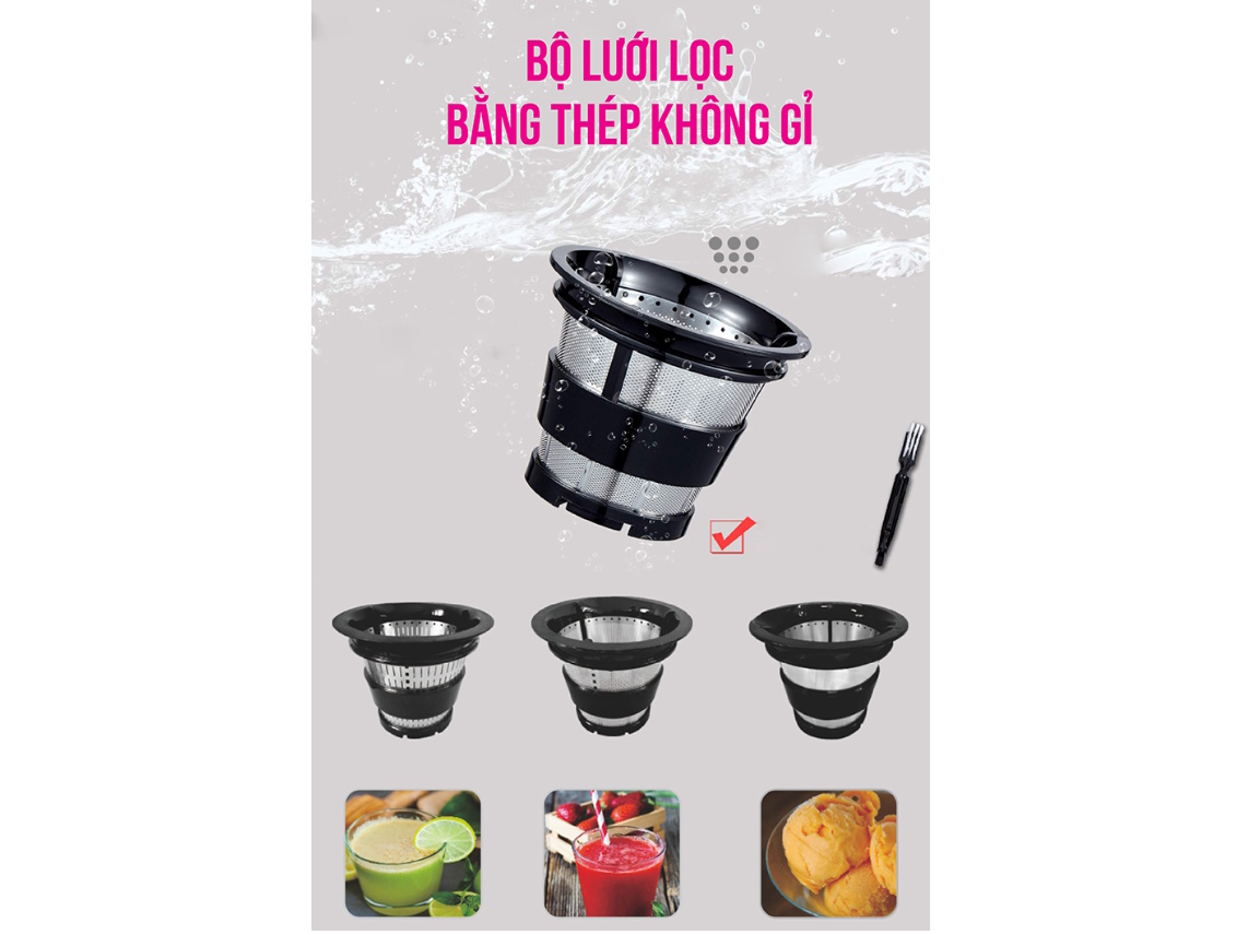 Máy ép trái cây Roler có bộ lưới lọc bằng inox dễ vệ sinh Máy ép trái cây Roler