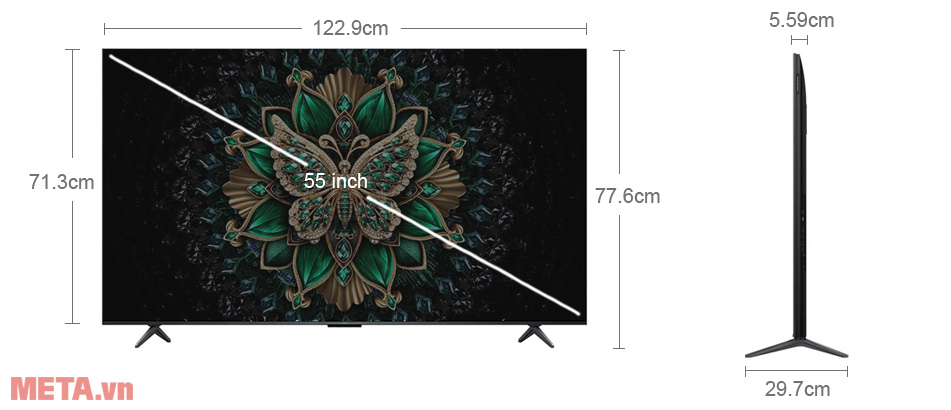 Kích thước tivi TCL 55 inch QD-MiniLED 55C6K Tivi TCL 55 inch QD-MiniLED 55C6K