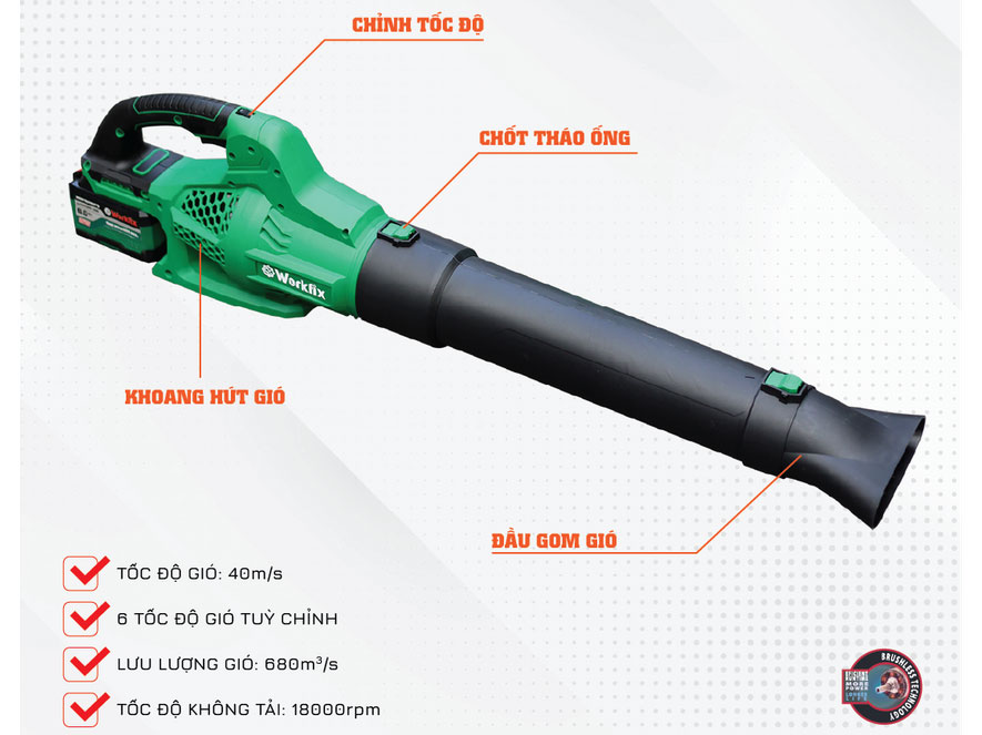 Máy thổi lá chạy pin Workfix WF-TL680M 