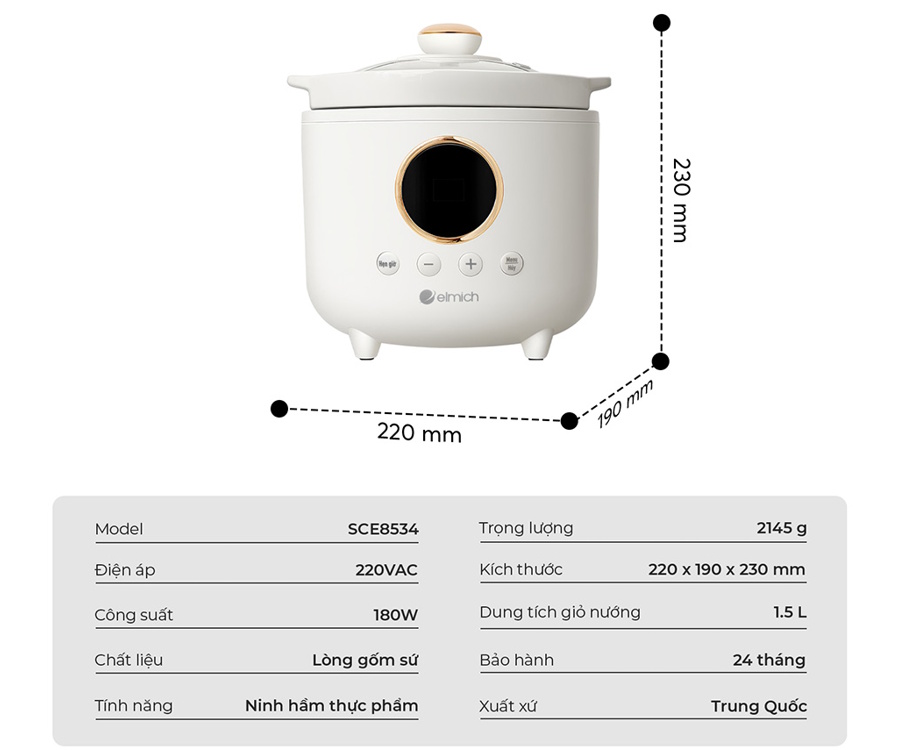 Nồi nấu chậm điện tử 1.5 lít Elmich SCE8534 Nồi nấu chậm điện tử 1.5 lít Elmich SCE8534