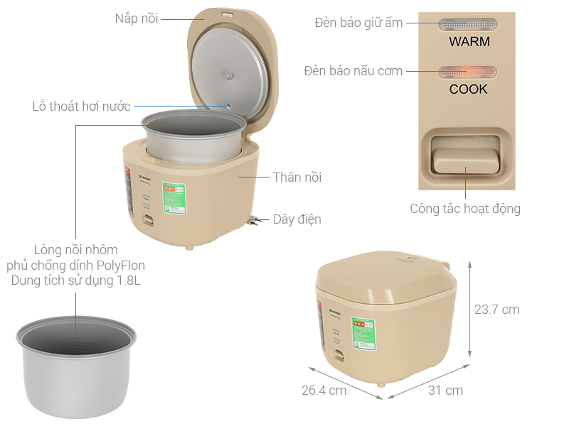 Nồi cơm điện Sharp KS-PR18ETV-VA nồi cơm điện Sharp KS-PR18ETV-VA