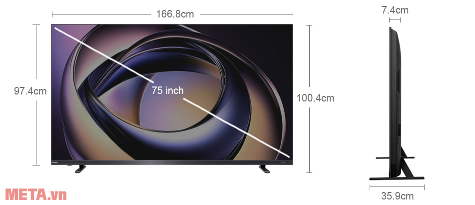 Kích thước Tivi Mini LED Toshiba AI 4K 75 inch 75Z770RP Smart Tivi Mini LED Toshiba AI 4K 75 inch 75Z770RP