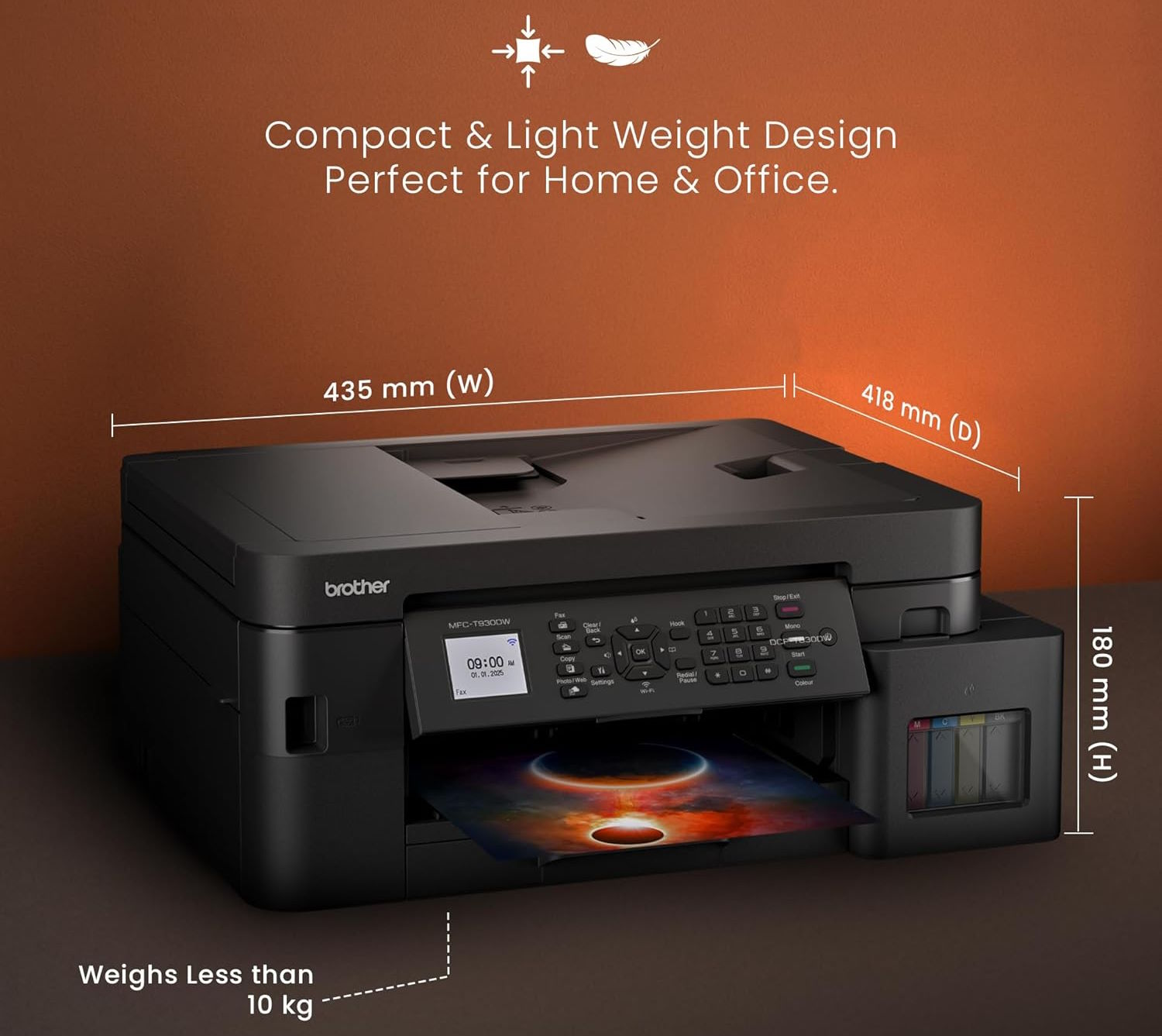 Thiết kế nhỏ gọn, hiện đại, tối ưu không gian Máy in phun Brother MFC-T930DW