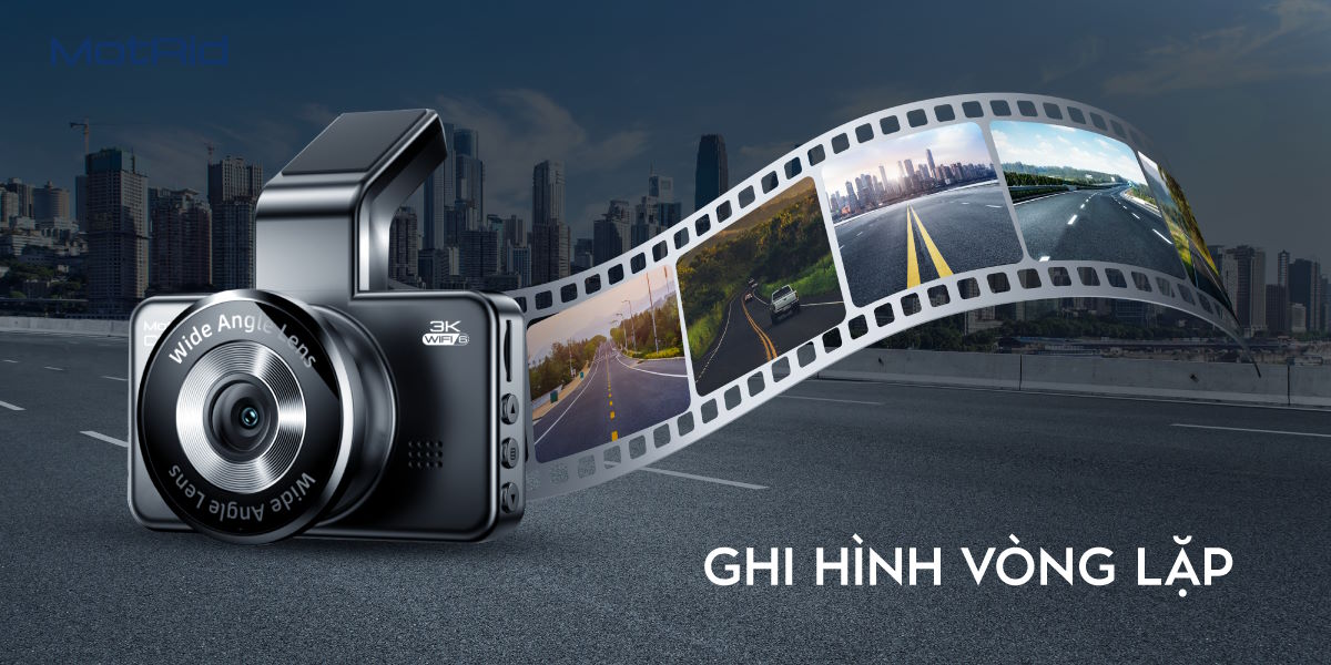 Ghi hình vòng lặp – Hoạt động liên tục, tối ưu bộ nhớ Camera hành trình MotRid CD30