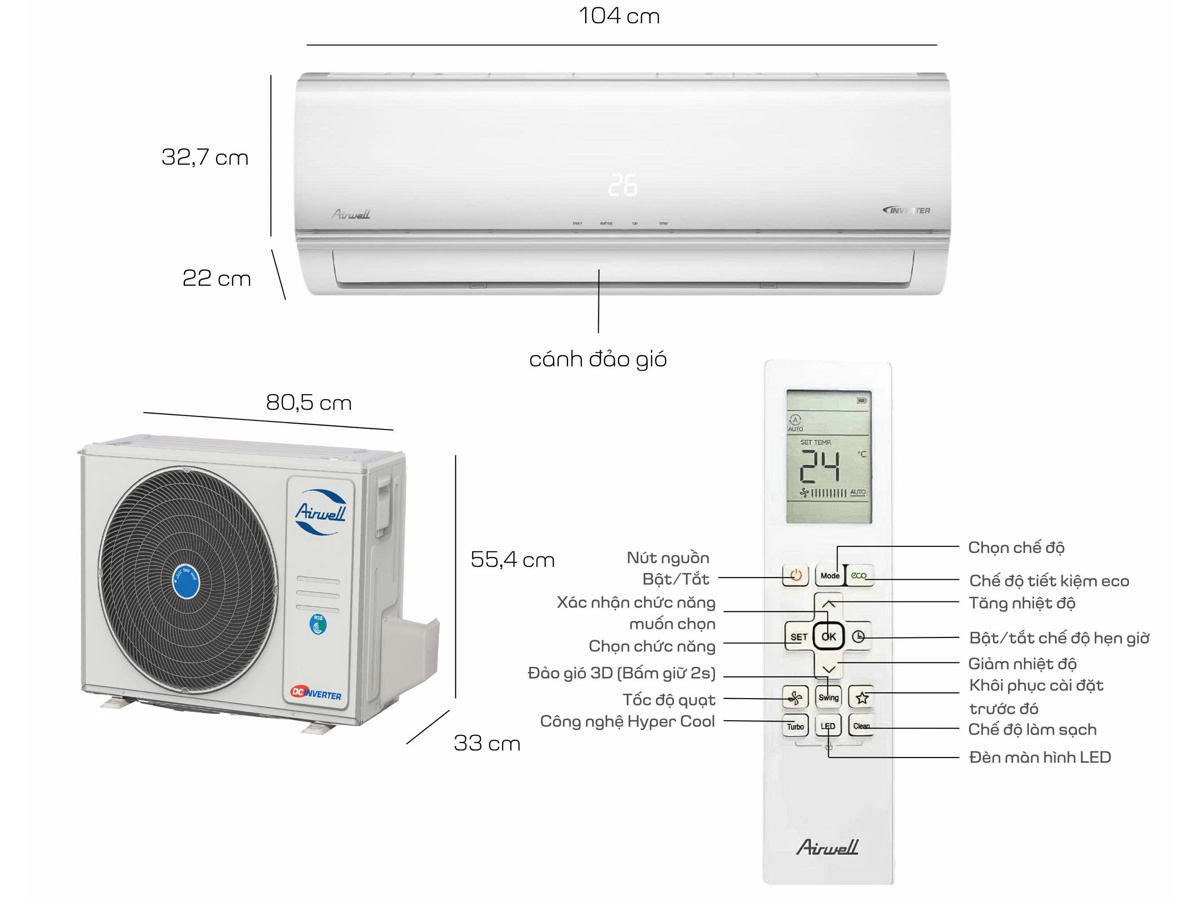 Máy lạnh Airwell Inverter 2.5HP AW-24ID-1/AW-24OD-1